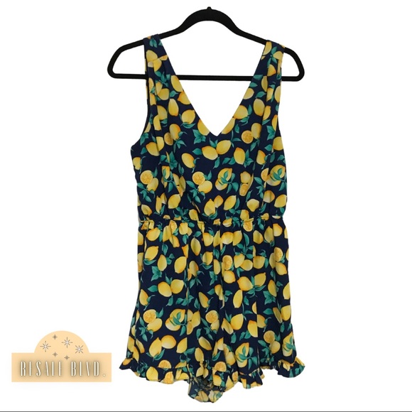 Blue Rain Pants - Lemon Print Romper
